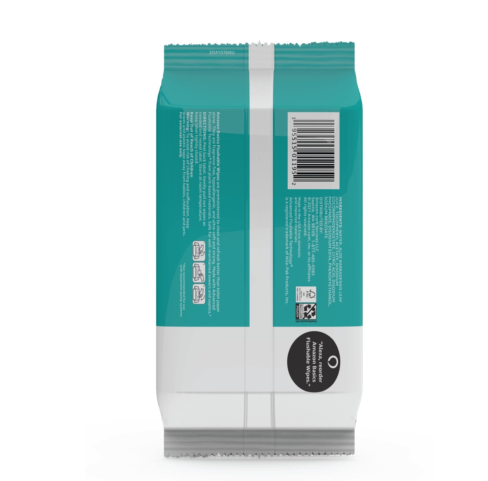 Amazon Basics Flushable Adult Toilet Wipes, 42 Count (Pack of 12), white