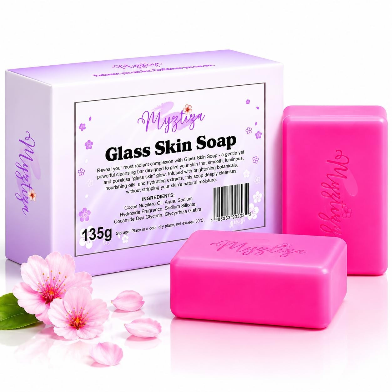 Myztiza Glass Skin Bar Soap for Face & Body – 2 Pack 135g Each