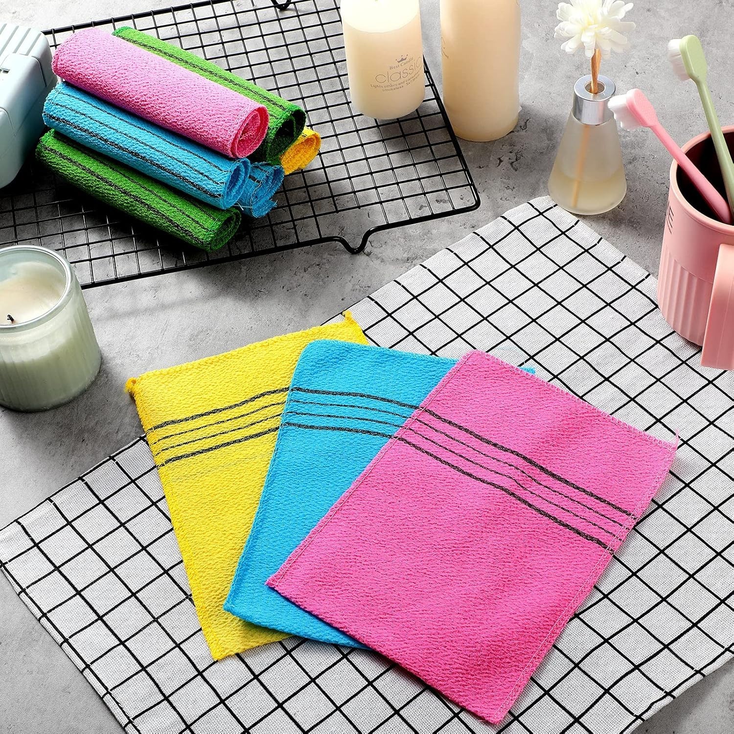 Korean Exfoliating Mitts 12 Small (Green, Yellow, Sky Blue, Pink)