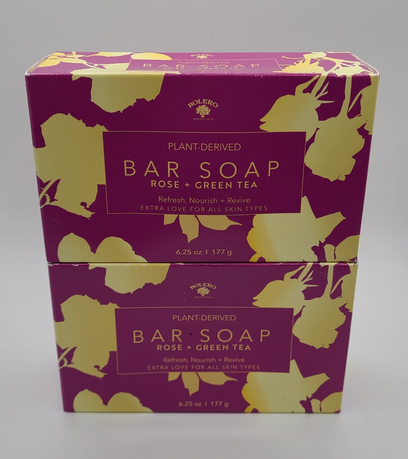NEW 2pk Bolero Plant Derived ROSE + GREEN TEA Bar Soap Bath 6.25oz All Skin Type