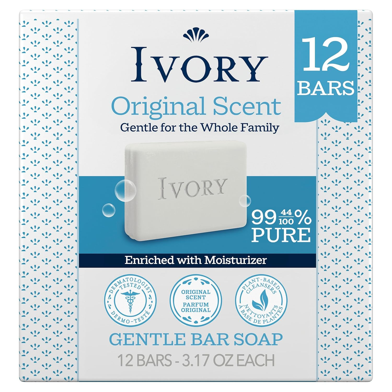 Ivory Gentle Bar Soap, Designed for Whole Family, 99.44% Pure Formula, Plant-Bas