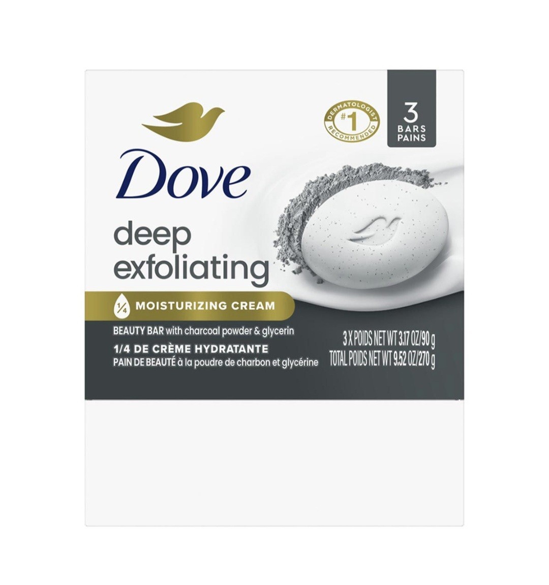 🩶 DOVE (3-BARS) 3.17 Oz. 🪨🫧 ●DEEP EXFOLIATING● Charcoal & Glycerin Bar 🪨🫧.