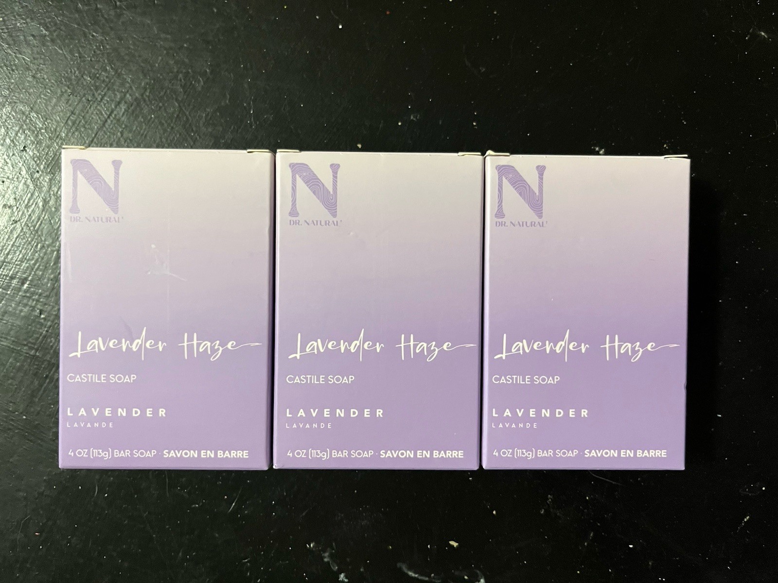 3 Bars- DR Natural’s LAVENDER HAZE Castile Soap 4 oz New All Natural Dye Free. D