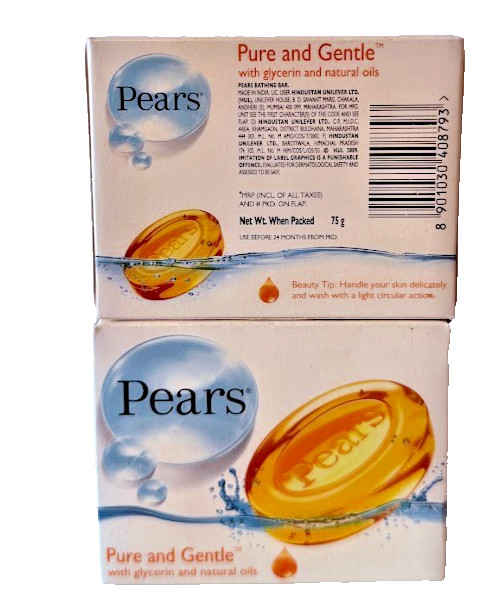 Pears Pure And Gentle with Glycerin & Natural Oil 75g Each X2