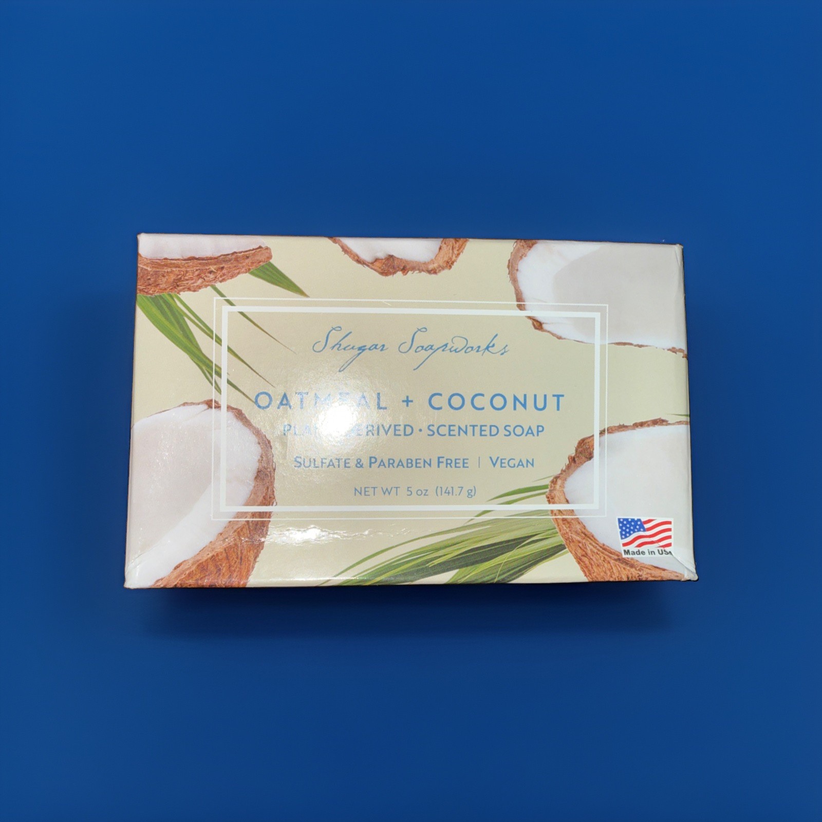 Shugar Soapworks Oatmeal Coconut Vegan Scented Bar Soap, 5 oz, US Made 1 Bar