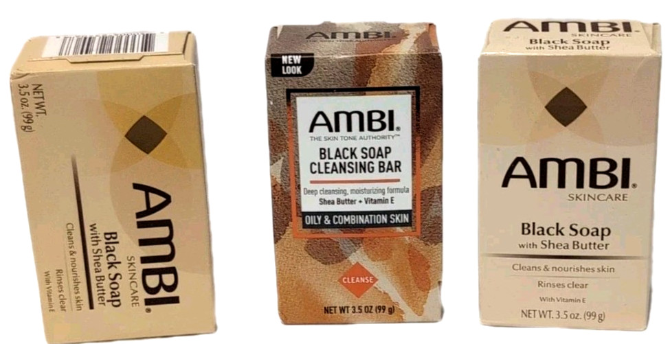 AMBI Black Soap Bar Shea Butter 3.5oz Ea Lot Of 3 Bars New Sealed