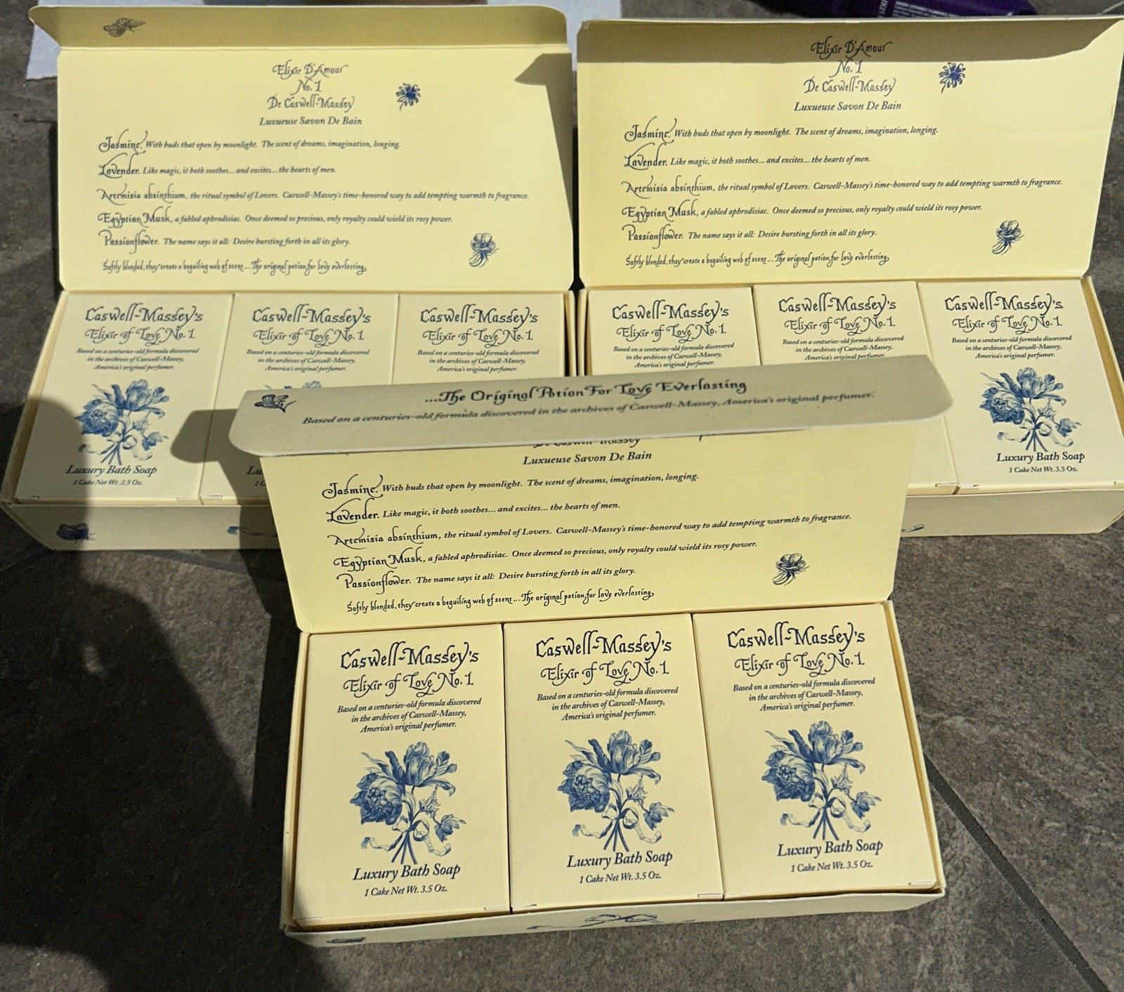 Caswell Massey Elixir Of Love No.1 Luxury Bath Soap 3 Boxes 9 BARS Total