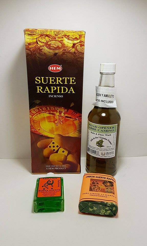 BAÑO SUERTE RAPIDA DESPOJO KIT COMPLETO JABON INCIENSO PERFUME AMULETO ORACION