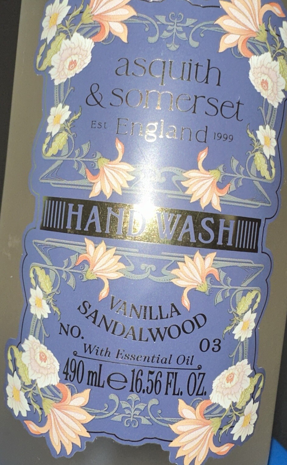 VANILLA SANDALWOOD HAND WASH Glass Pump Bottle 16.56fl.oz ASQUITH & SOMERSET
