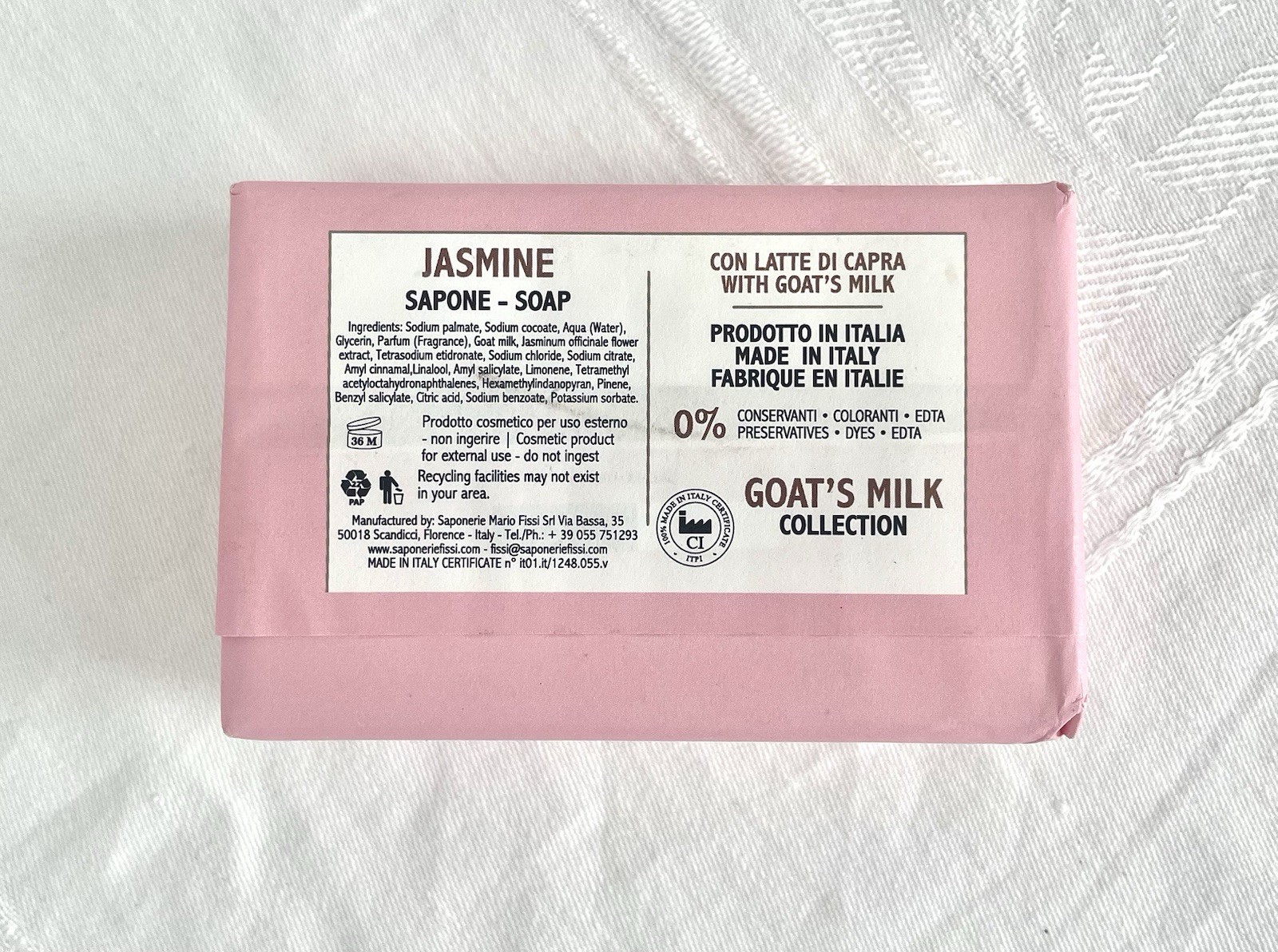 NEW Goat’s Milk Soap w/ Jasmine Luxury Milled Soap/Sapone Ex Fine – Italy, 8.8oz