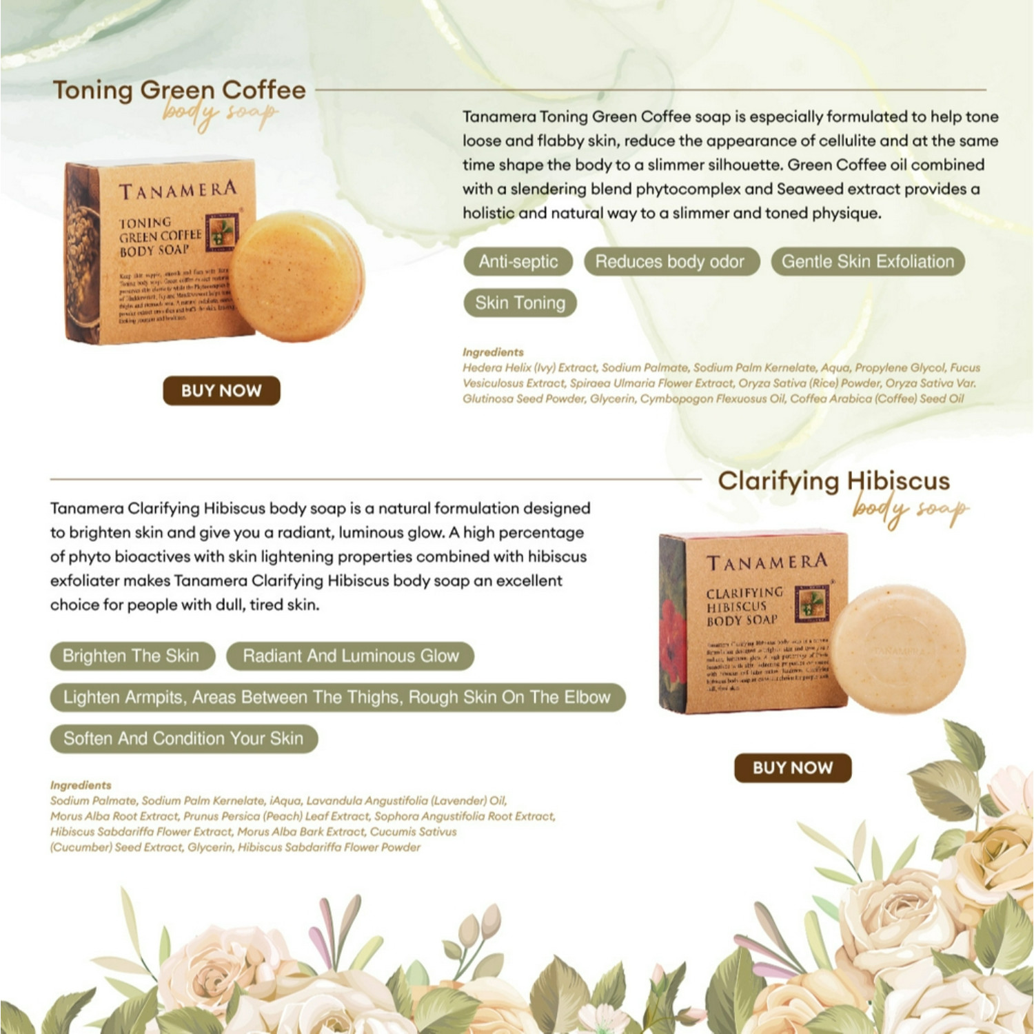 TANAMERA Toning Green Coffee Body Soap 100Grams Free Shipping