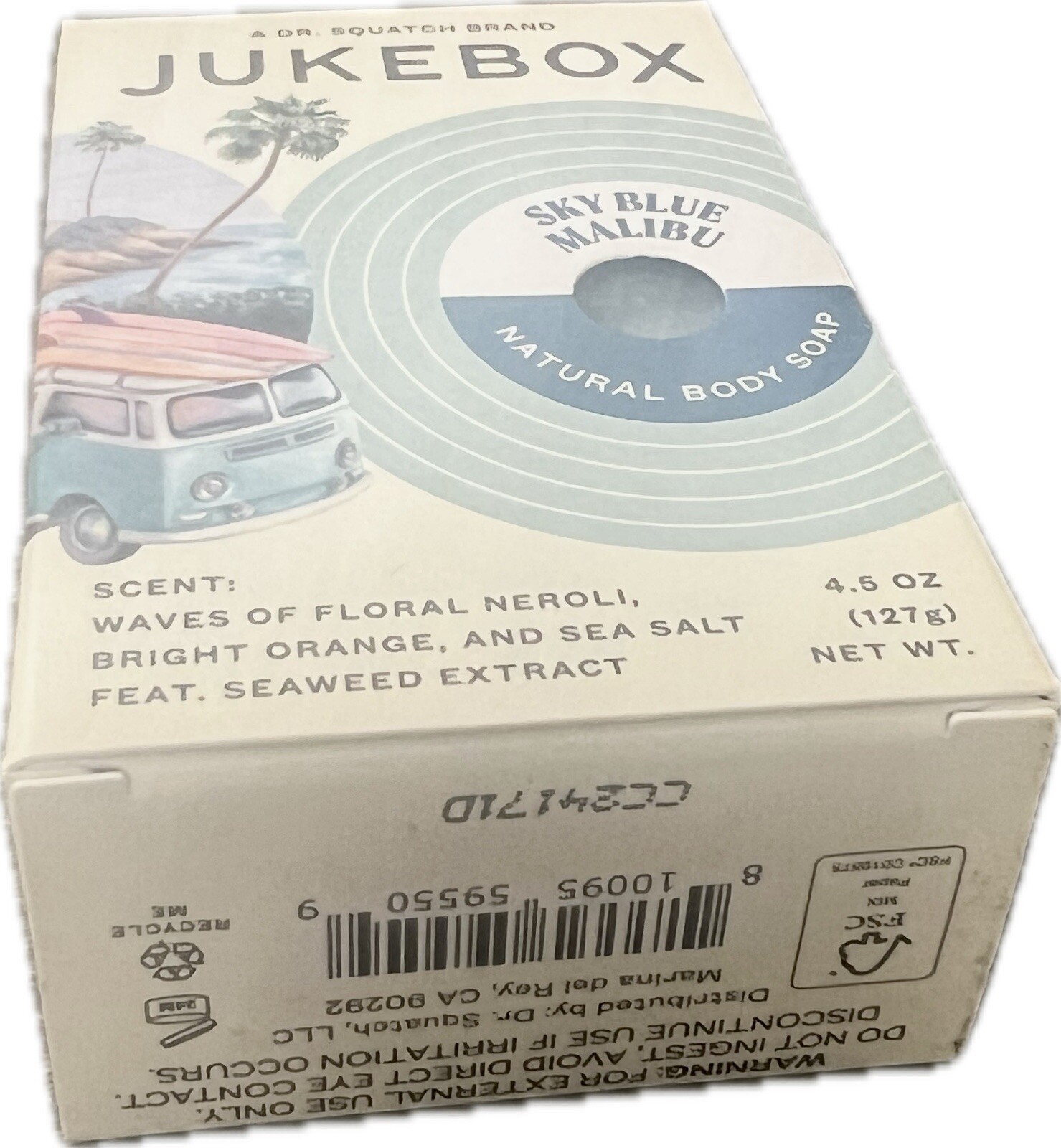 NOS Dr Squatch Jukebox Natural Body Soap Sky Blue Malibu No Scrub 4.5 oz NEW
