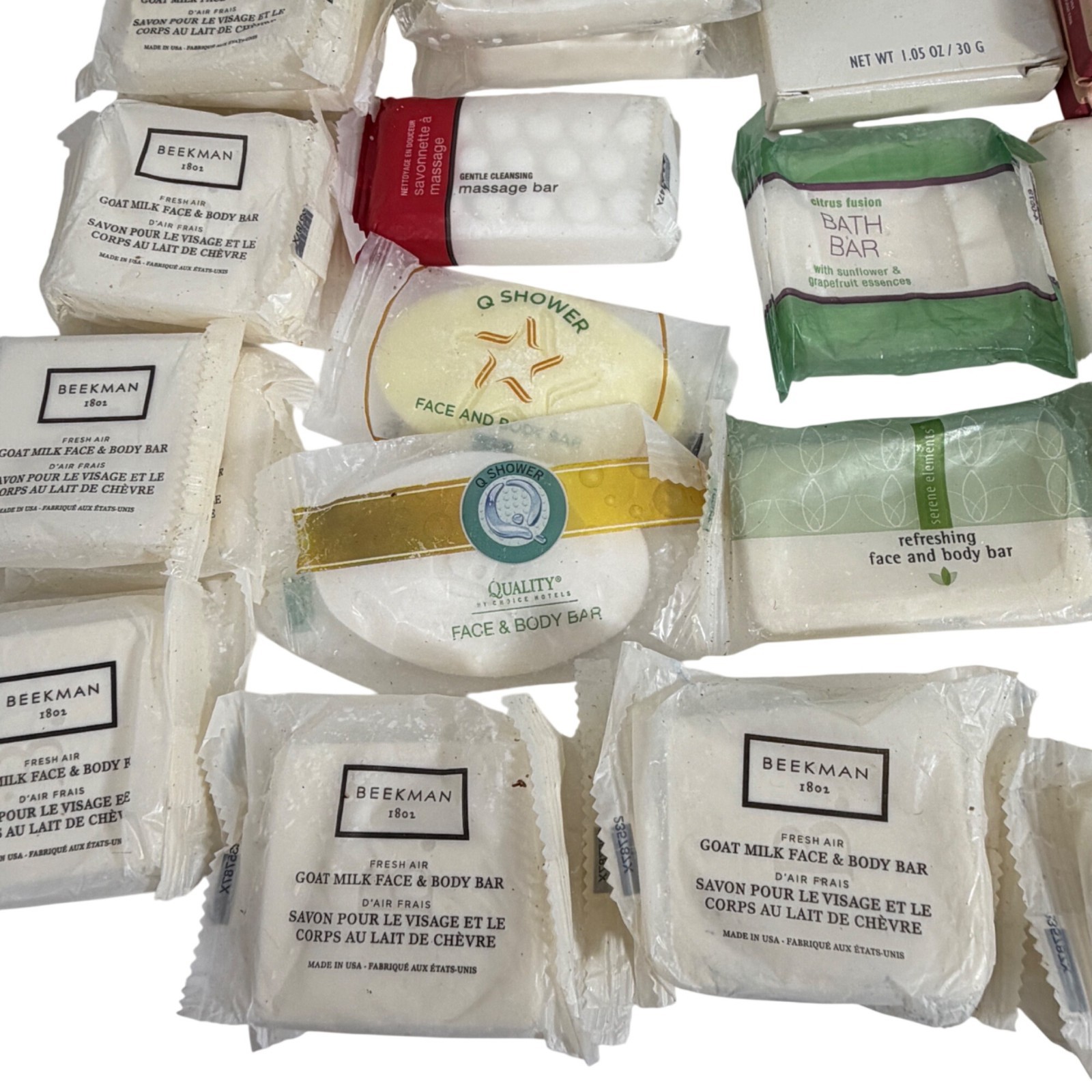 Large Lot Of 49 Hotel Face Body Soap Bars Beekman Irish Spring L’Occitaine