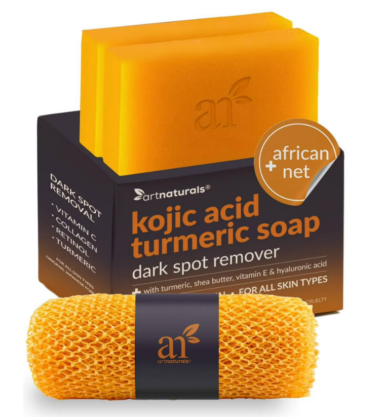 Artnaturals Kojic Acid Soap-2 pack X 142g Turmeric Bars, includes African Net Sp