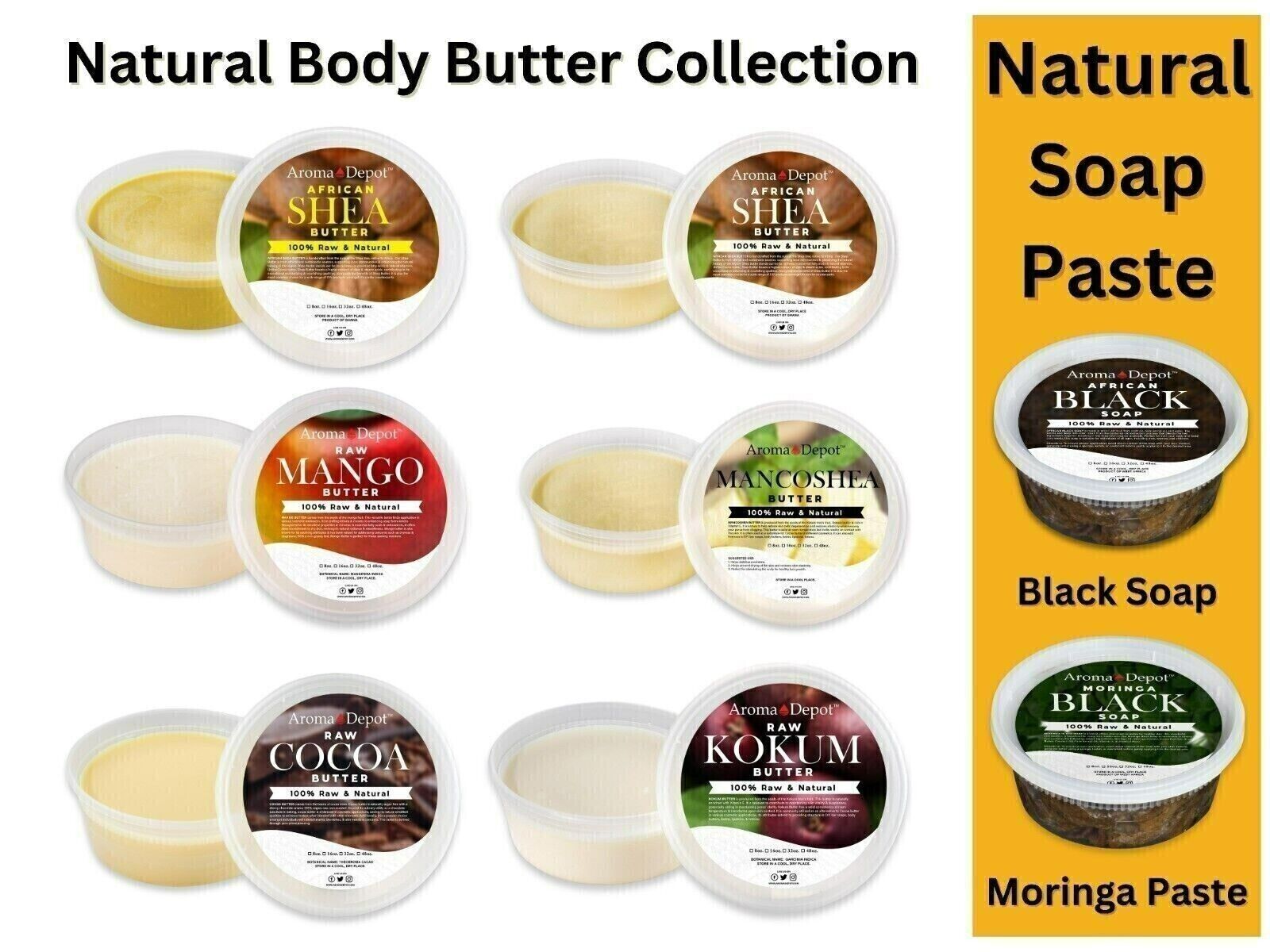 African Shea Butter 1 lb. Raw Black Soap Bar or Paste Natural COMBO PACK