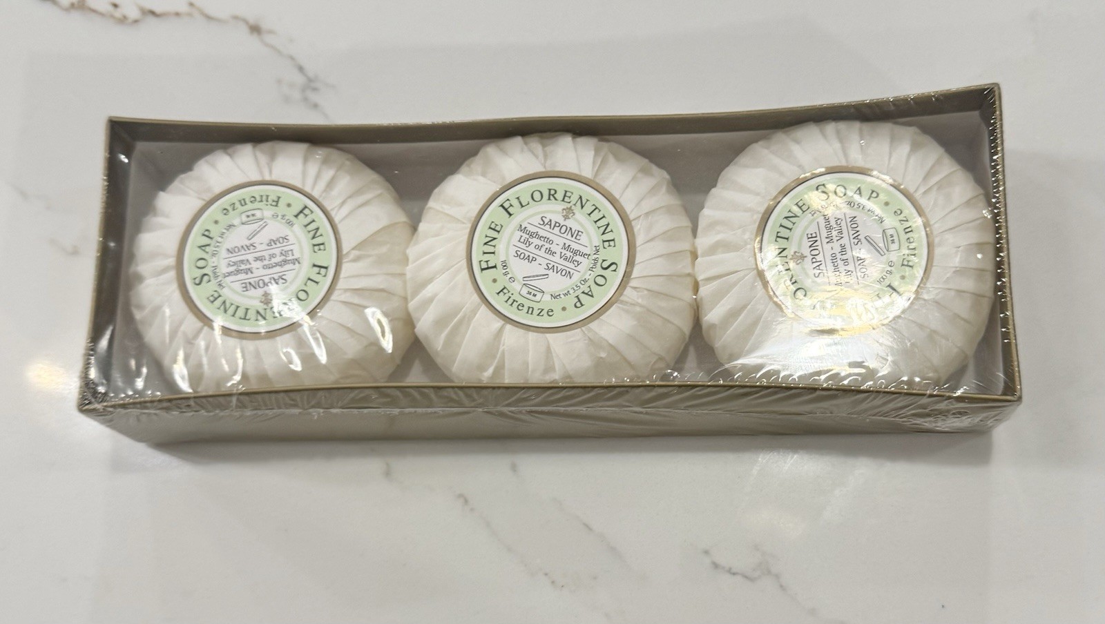 FINE FLORENTINE SOAPS SET OF 3 x 100G /3.5oz. LILY OF THE VALLEY MADE IN ITALY