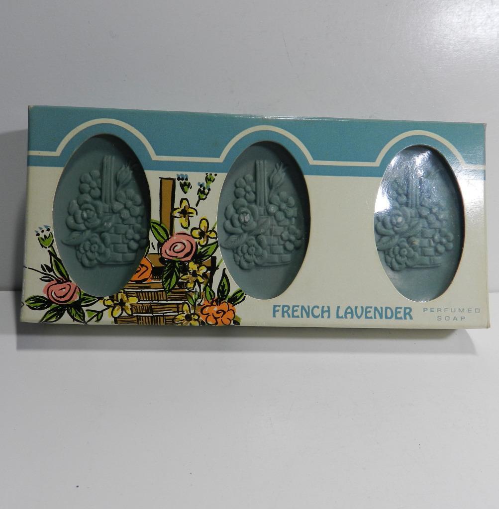 SET by PERFUMED SOAP- “FRENCH LAVENDER”-3 CAKES+”CAMEO” 3 PIECES vintage