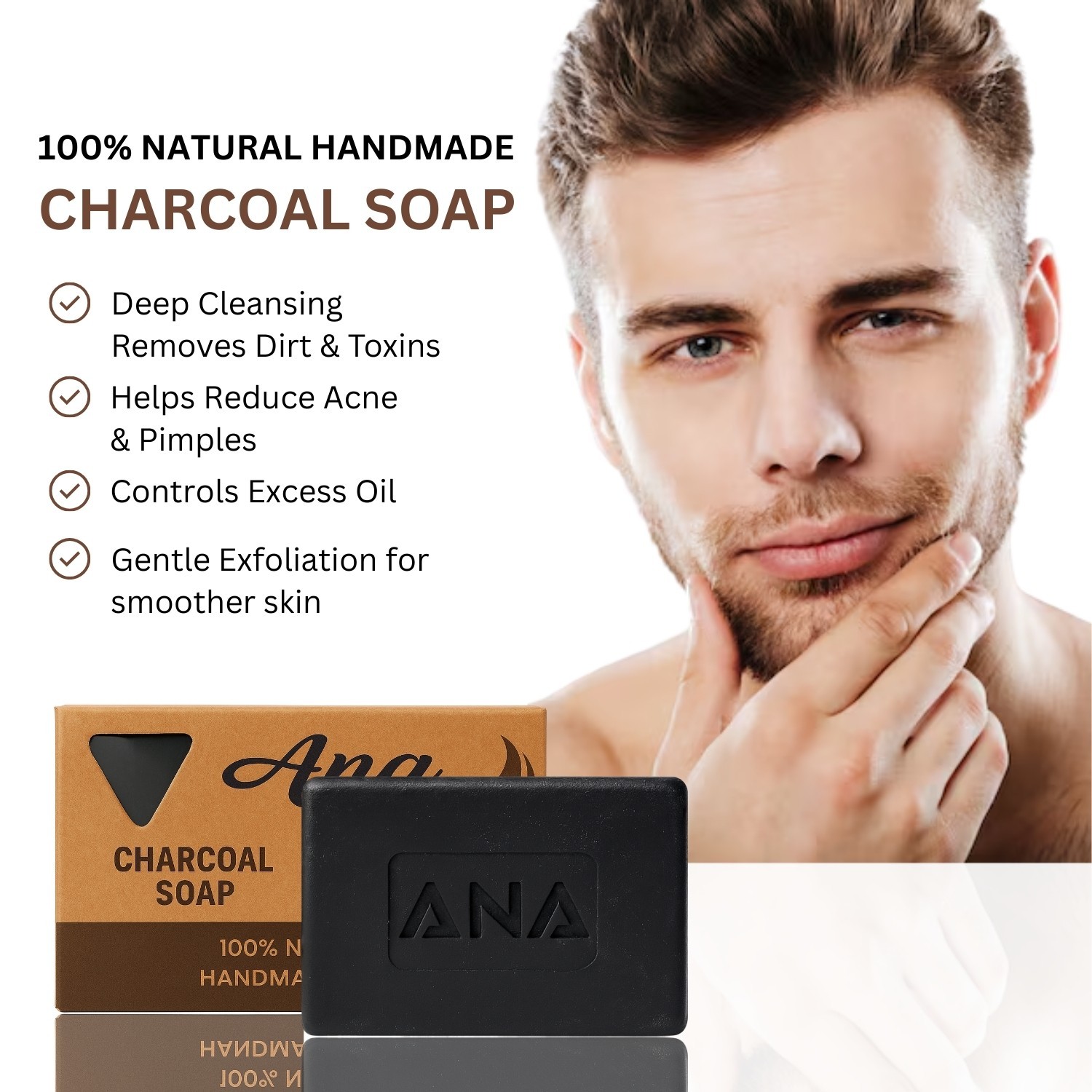 100% Natural Ingredients Handmade Charcoal Soap for Body and Face Wash Daily Use