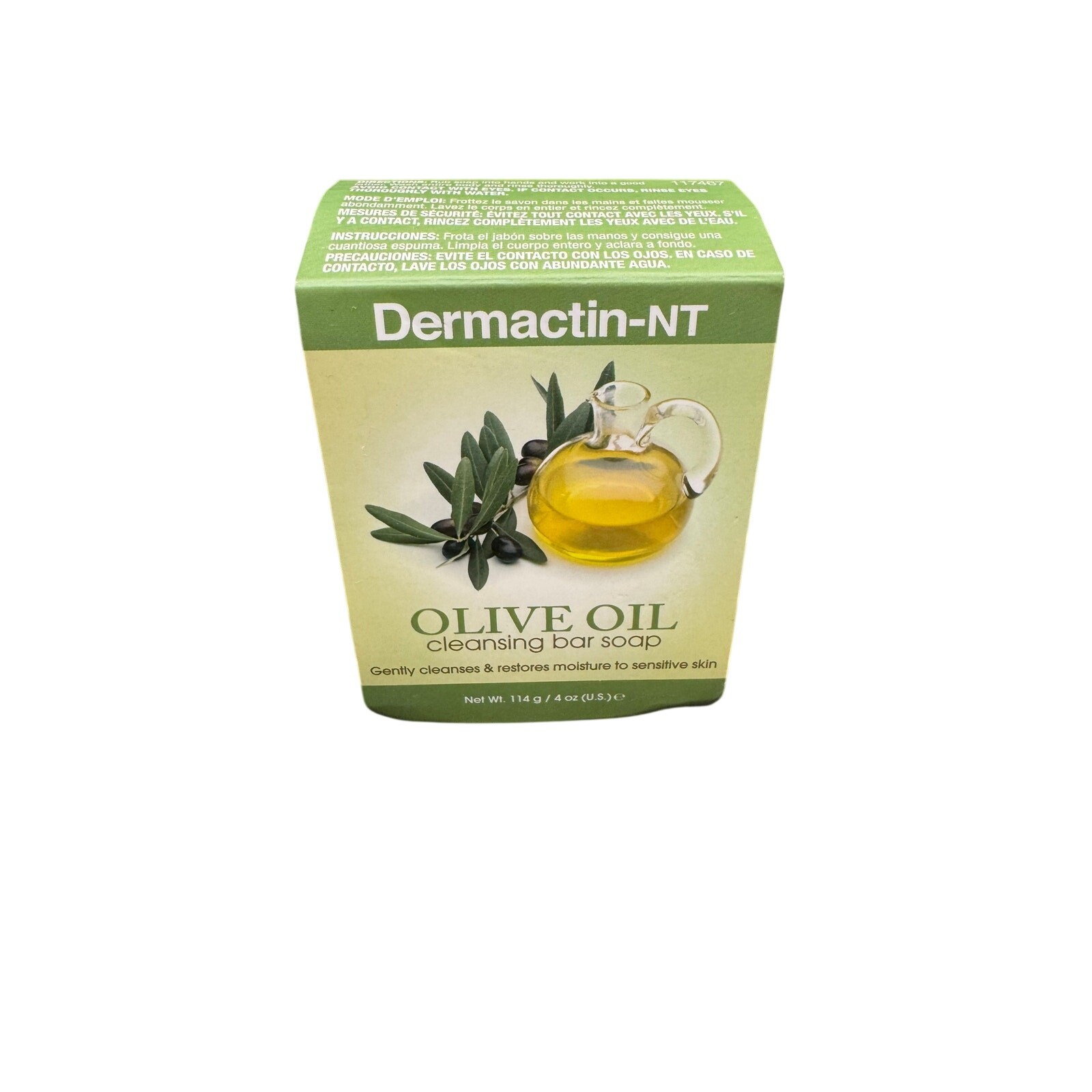 Dermactin-NT Olive Oil Cleansing Bar Soap Moisture to Sensitive Skin 4 Oz/114g