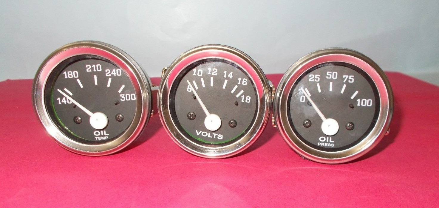2″ /52mm Electrical Oil Pressure + Oil Temp + Volt+ -Black Chrome