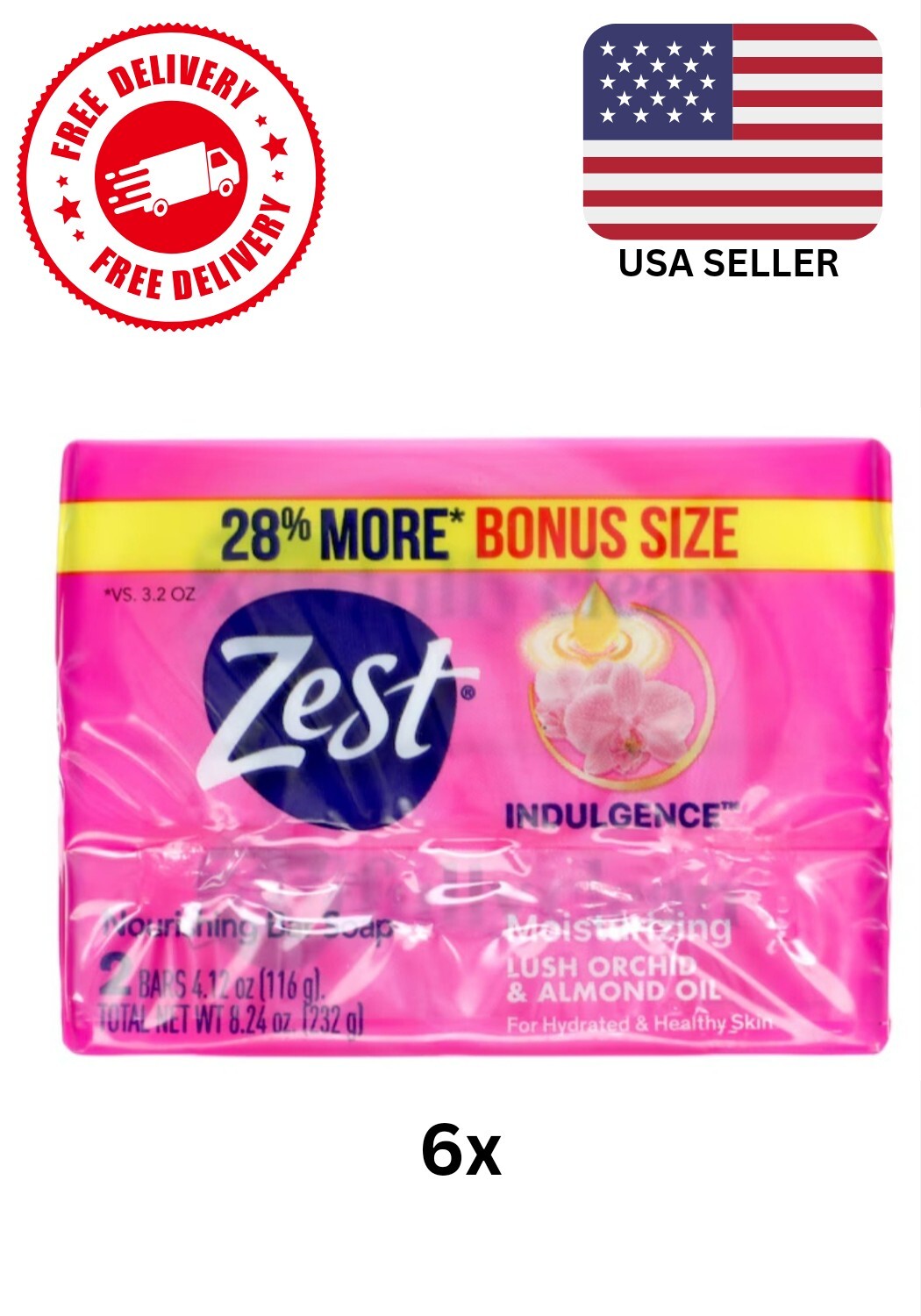 (6) PKs 12 BARS ZEST Moisturizing Lush Orchid & Almond Oil Soap Bars 4.12oz EA