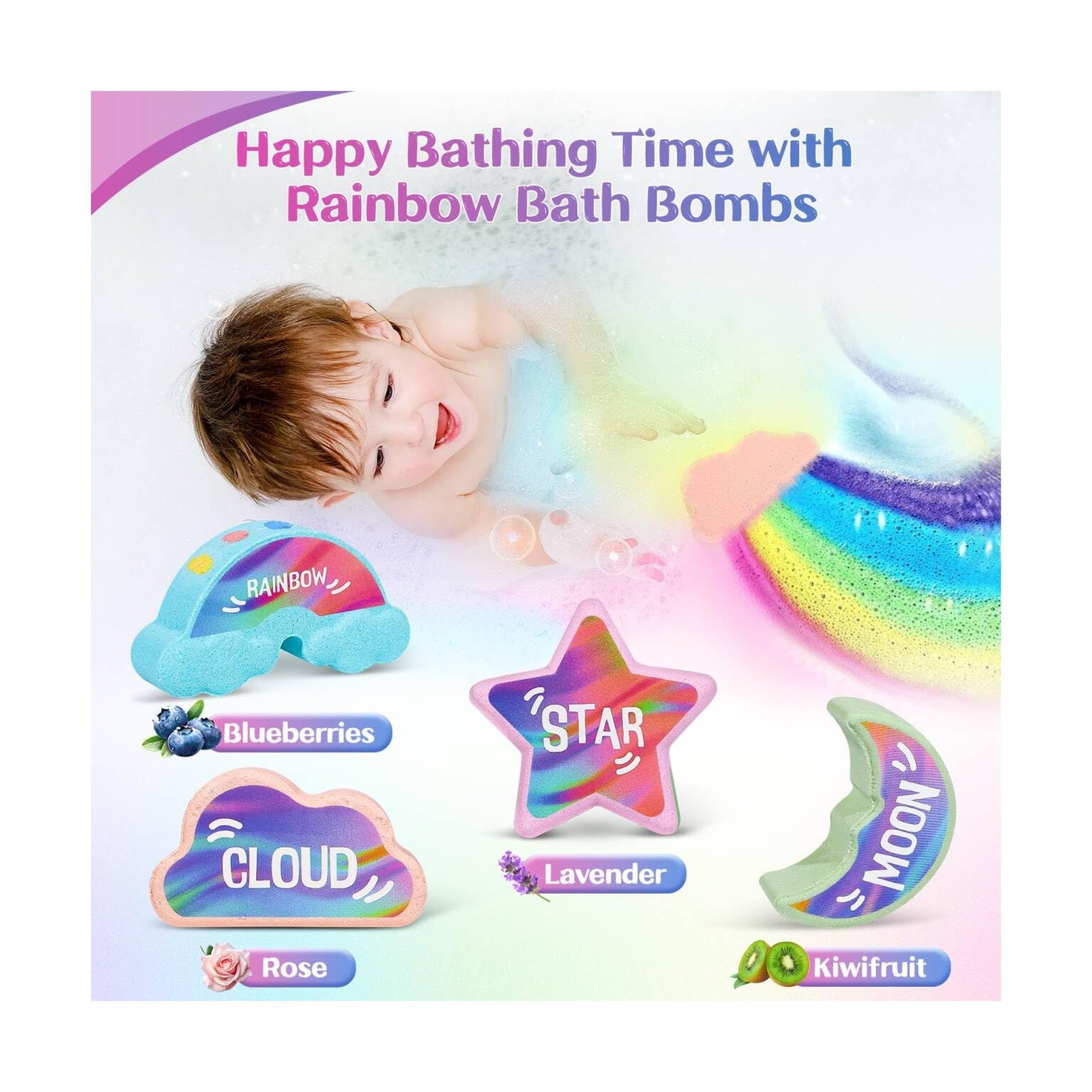Rainbow Bath Bombs for Kids – 4 Pcs Handmade Natural Kids Bath Bombs, Organic…