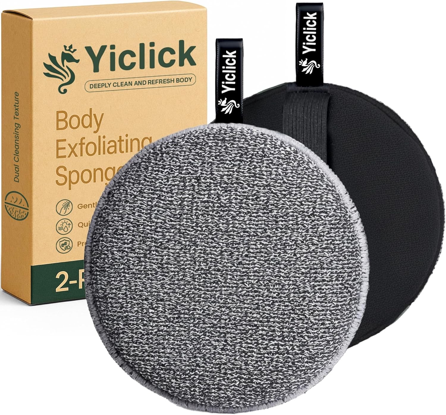 Yiclick Exfoliating Body Scrubber Exfoliator 2 Pack – Black