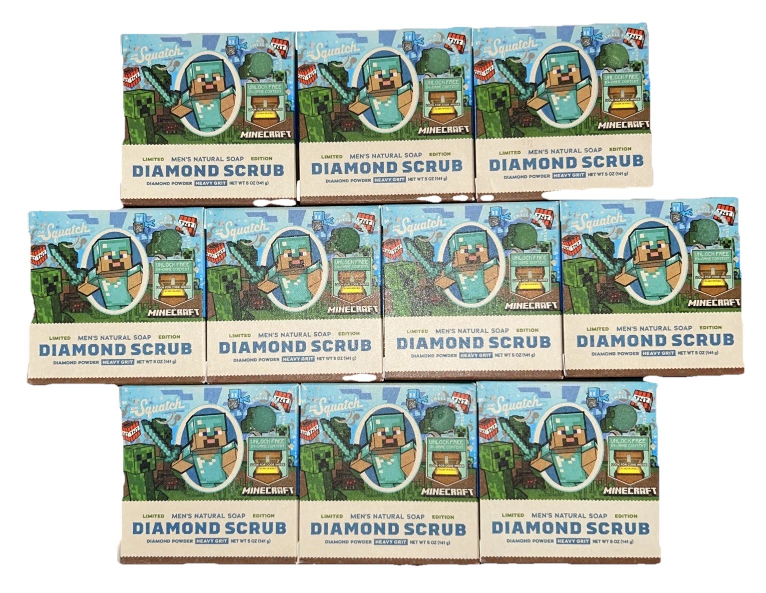 10-Pack DR. SQUATCH X MINECRAFT DIAMOND SCRUB LIMITED EDITION NATURAL SOAP NEW