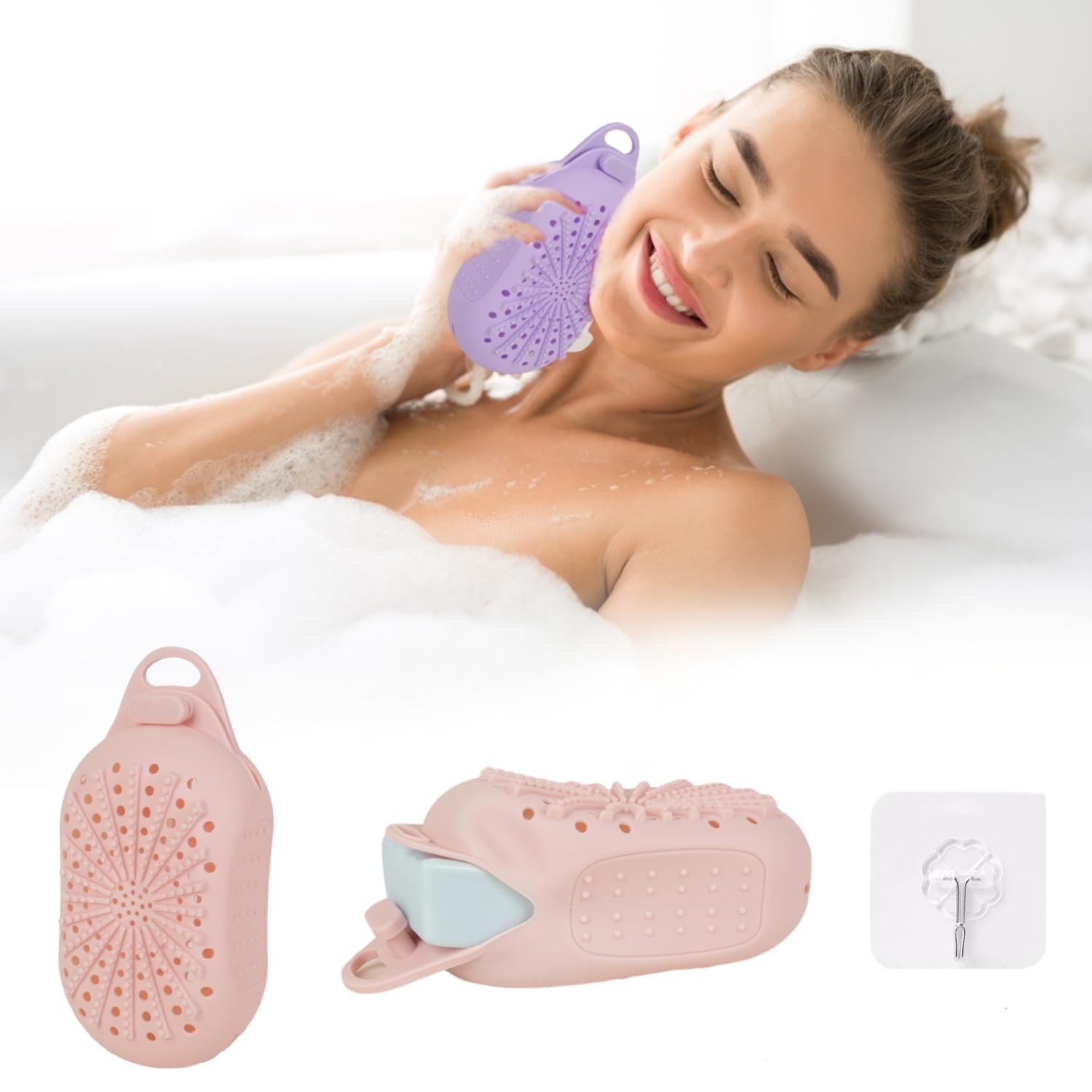 Silicone Soap Bag, Dual-Sided Box Scrubber, 1 Count (Pack of 1), Pink