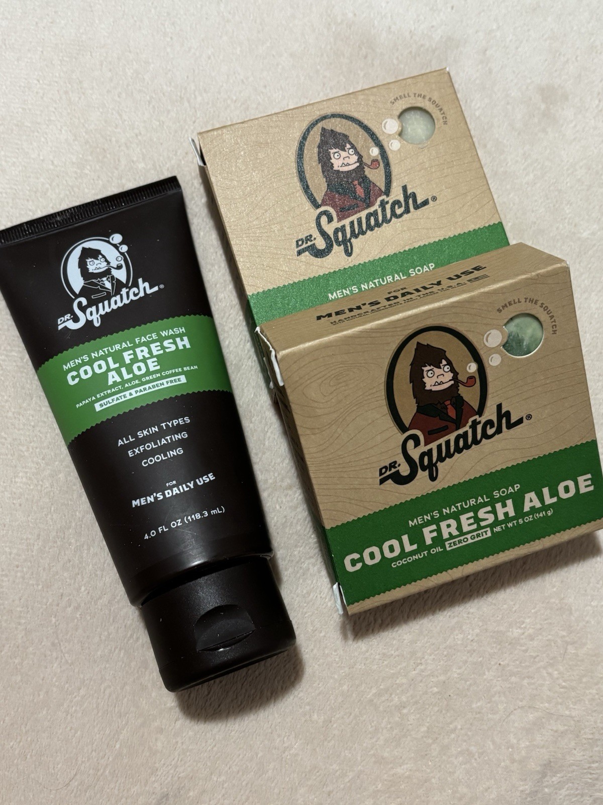 Dr. Squatch Men’s Natural Soap & Face Wash COOL FRESH ALOE Coconut Oil Zero Grit