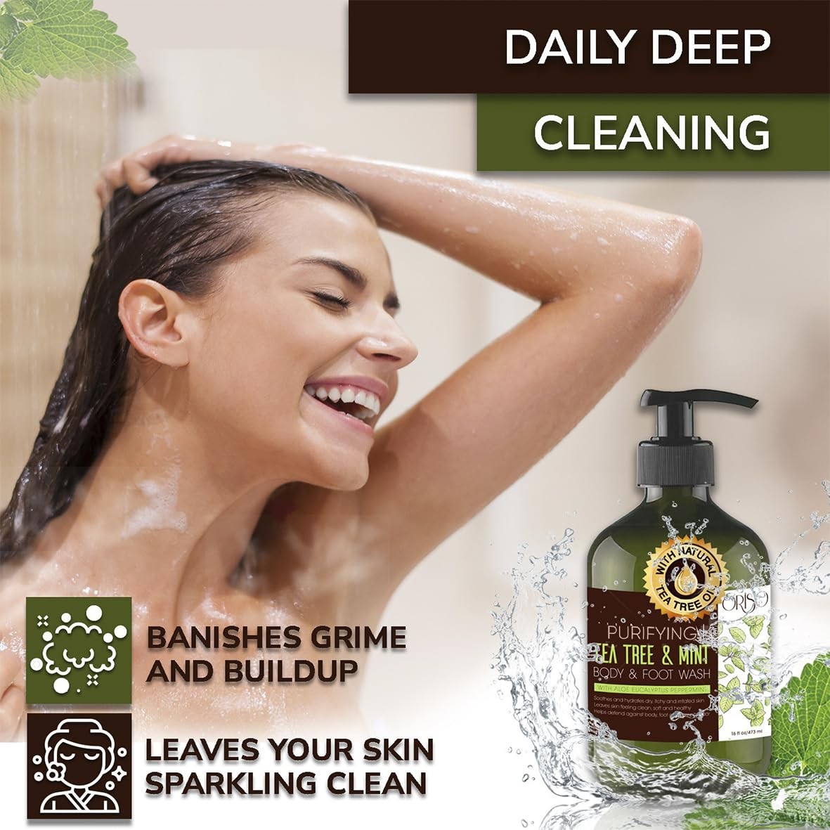 ORISO Tea Tree Body Wash with Mint for Women and Men – 16 Fl Oz (Pack of 1)