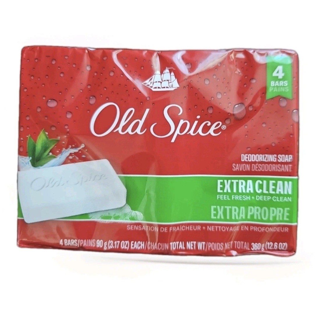 💚 OLD SPICE 💚 (4-BARS) 3.17 Oz 💚🫧•EXTRA CLEAN•🫧💚 Deodorizing Bar Soap 🫧.