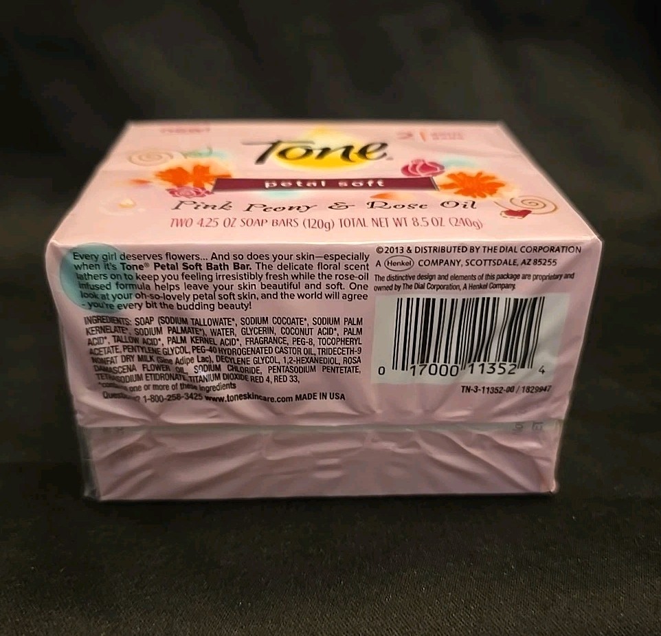 2 Pack TONE Petal Soft Pink Peony & Rose Oil Beautifying Bar Soap 4.25 oz HTF