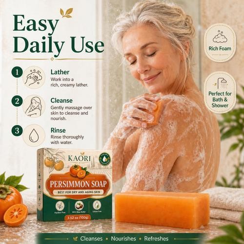 Persimmon Soap Green Tea Extract For Dry Aging Skin Unisex 1pc