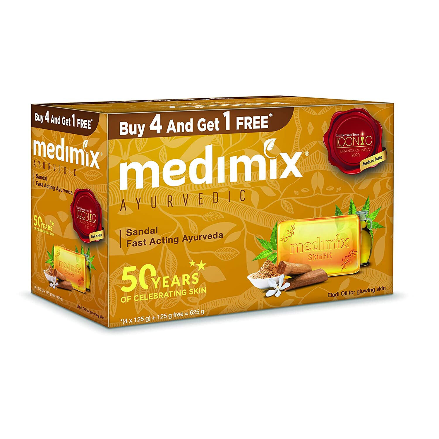 5 X Medimix Ayurvedic Sandal Bathing Soap Bar with Eladi Oil – 125g -Free Ship