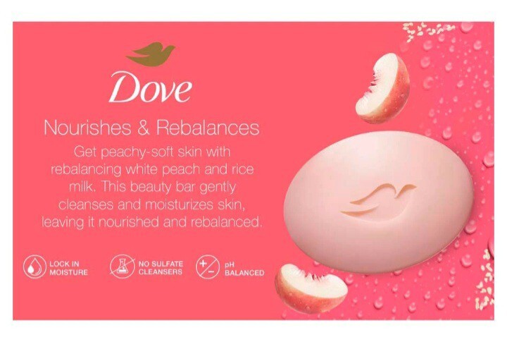 🆕 DOVE 3.75 Oz (106g) BAR •REBALANCING• 🍑 White Peach & Rice Milk Beauty Bars.