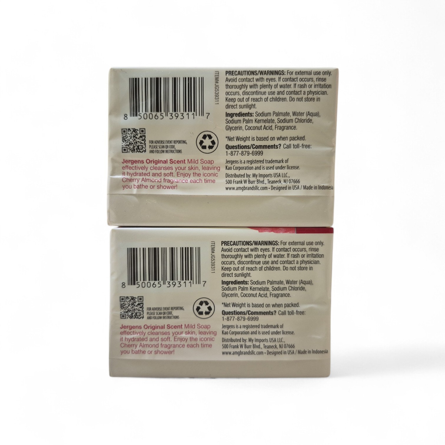 2 Packs (4 Bars Total) Jergens Cherry Almond Mild Soap Original Scent