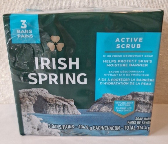Irish Spring Active Scrub 12 Hr Fresh Moisturizing Deodorant Soap 3- 3.7oz Bars