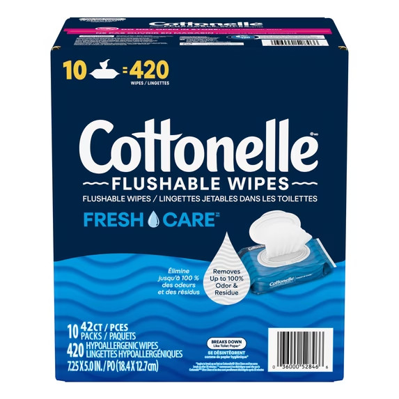 NWT Cottonelle Fresh Care Flushable Wet Wipes, 10 Flip-Top Packs FREE SHIPPING