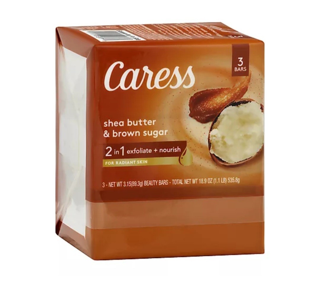 NEW! CARESS (2-BARS) 3.15 Oz. Bars ●SHEA BUTTER/BROWN SUGAR● Exfoliate +Nourish.