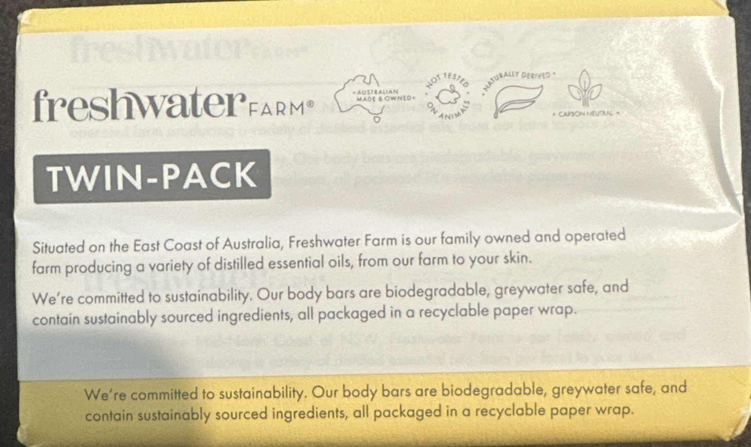 FRESHWATER FARM CASTILE BODY LEMON MYRTLE OIL + Manuka Honey 2 Pk- 7 OZ. Soap