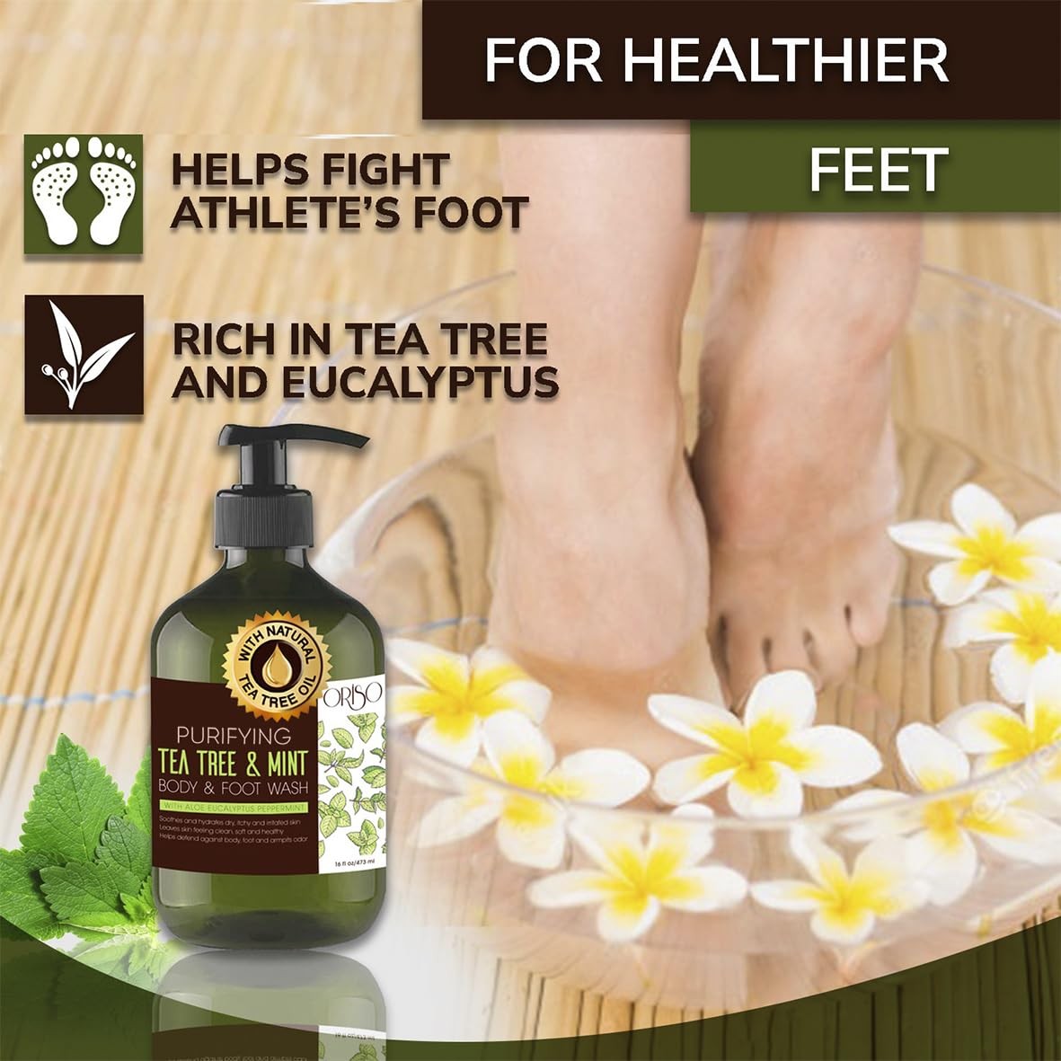 ORISO Tea Tree Body Wash with Mint for Women and Men – 16 Fl Oz (Pack of 1)