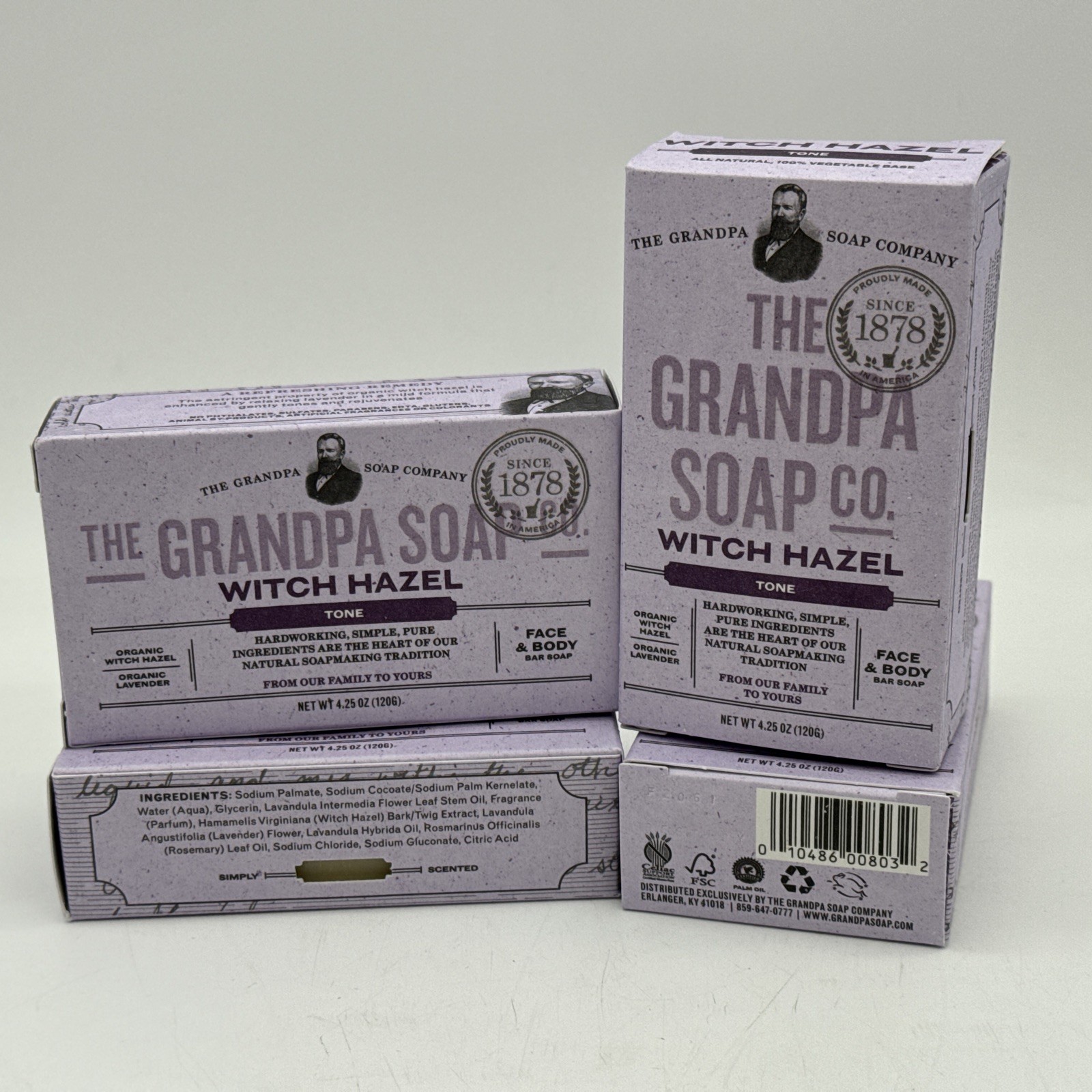 The Grandpa Soap Co Witch Hazel Tone Bath Face & Body Bar Soap 4.25 oz Lot of 4
