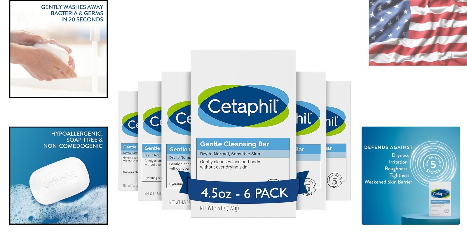 Gentle Cleansing Bar 6 Pack For Sensitive Skin – Soft, Non-Drying 4.5 oz Each