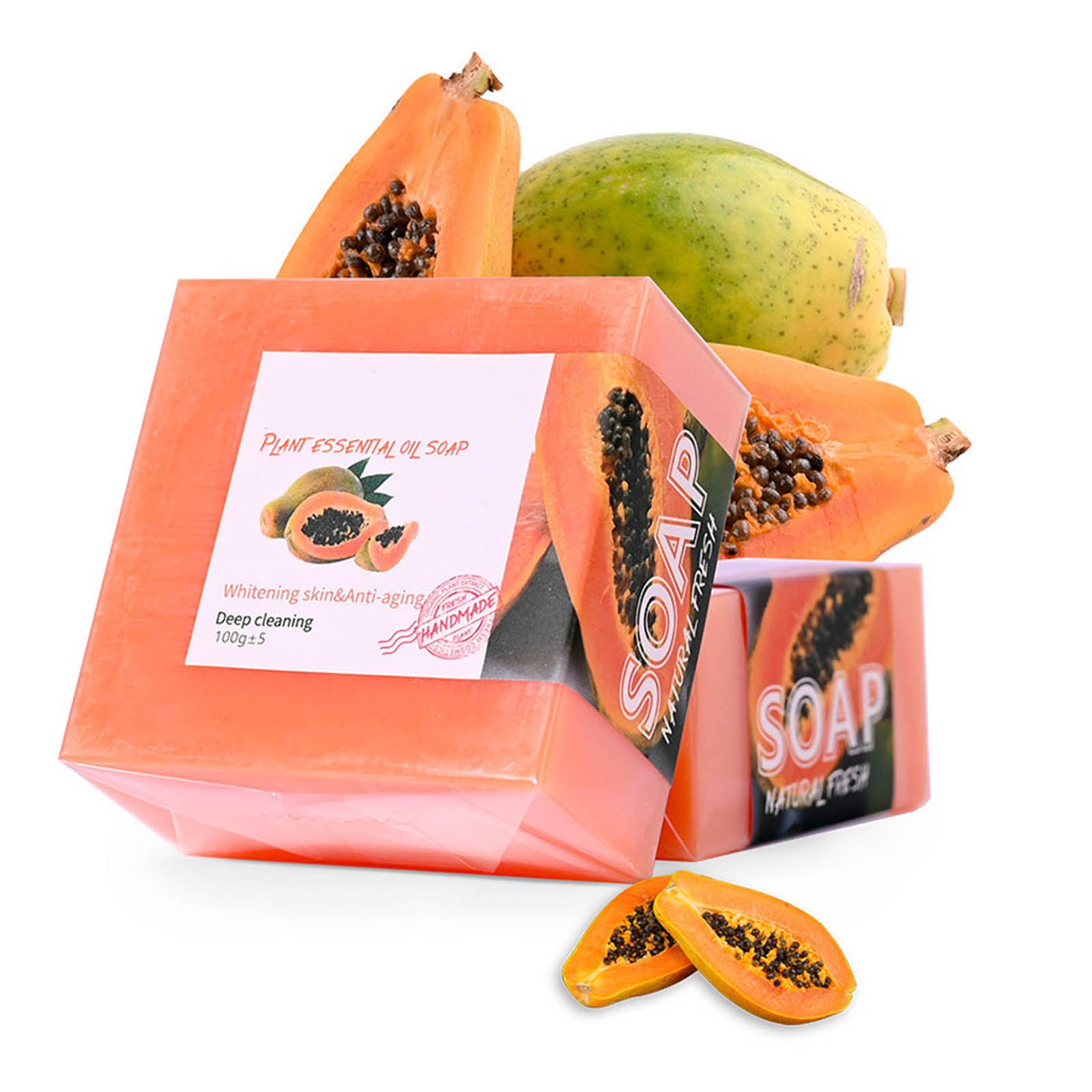 2PCS Shower Soap Skin-friendly Papaya Essential Oil Soap For Daily Use Herbal