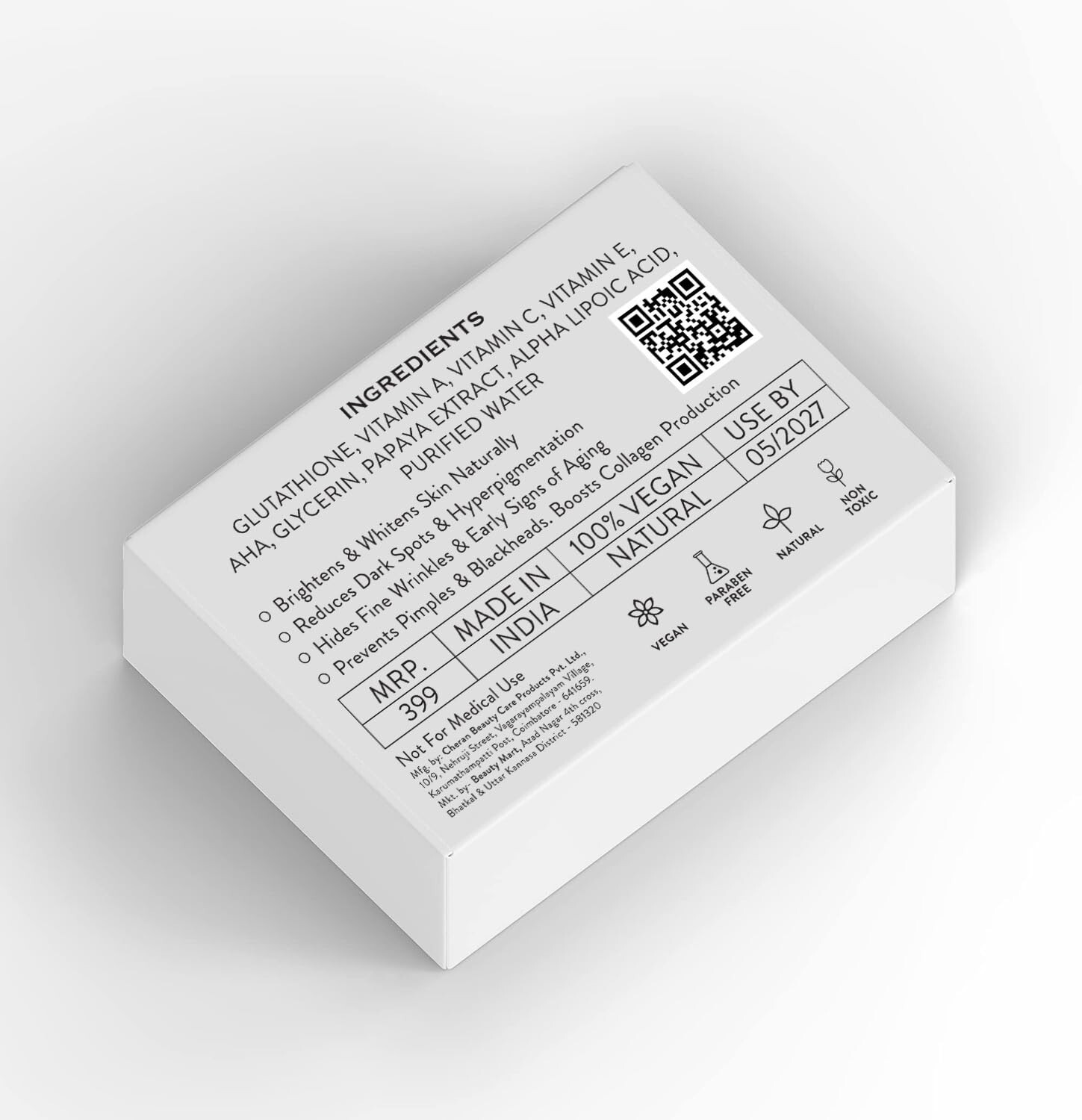 Glutathione Skin Whitening & Brightening Soap Anti-Aging Natural & Vegan 75g 4pk