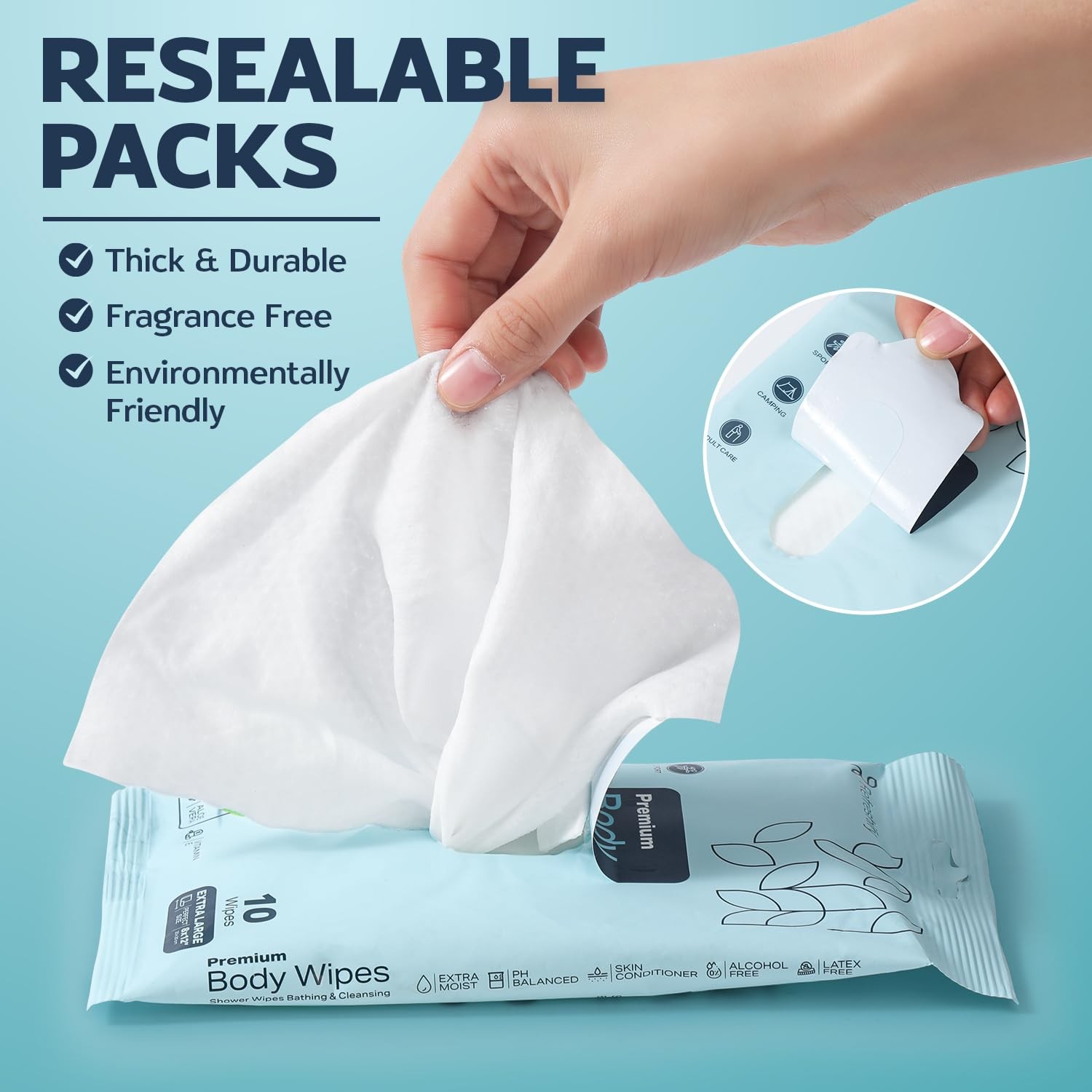 60 XL Shower Wipes – Body Wipes for Adults Bathing No Rinse – 6 Packs of 10