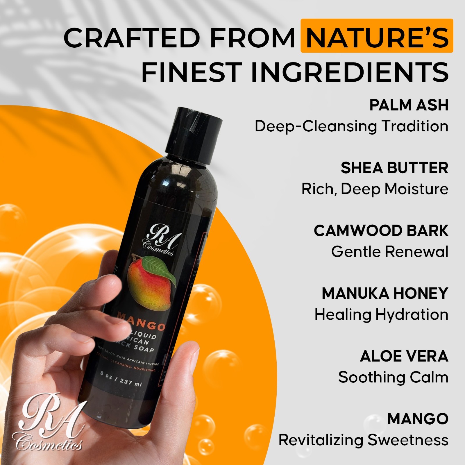 RA Cosmetics African Liquid Black Soap 8oz – Body & Face Wash – For Oily & Acne