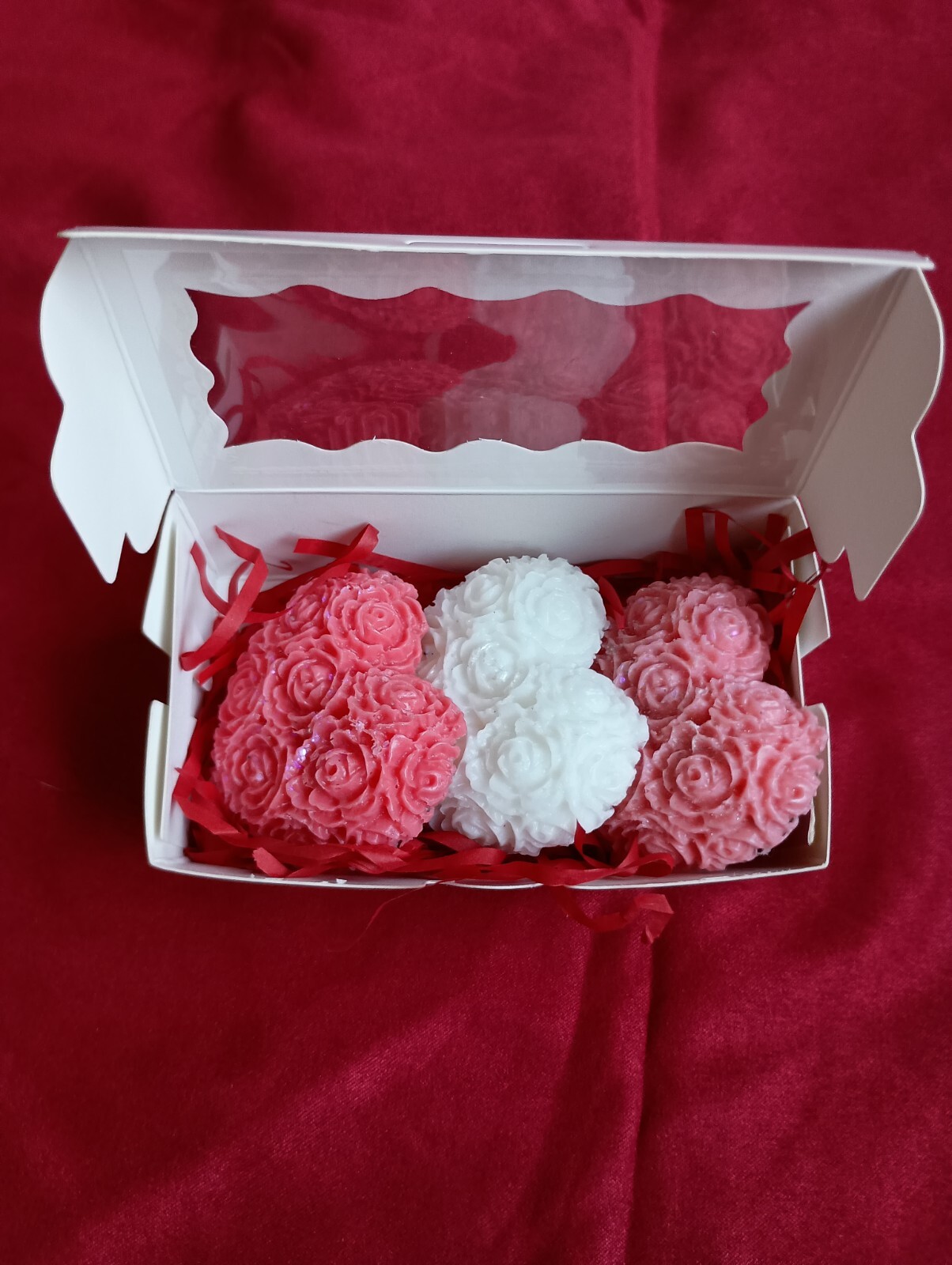 Valentine Heart Soaps, Rose embossed, touch of glitter. All natural. gift ready