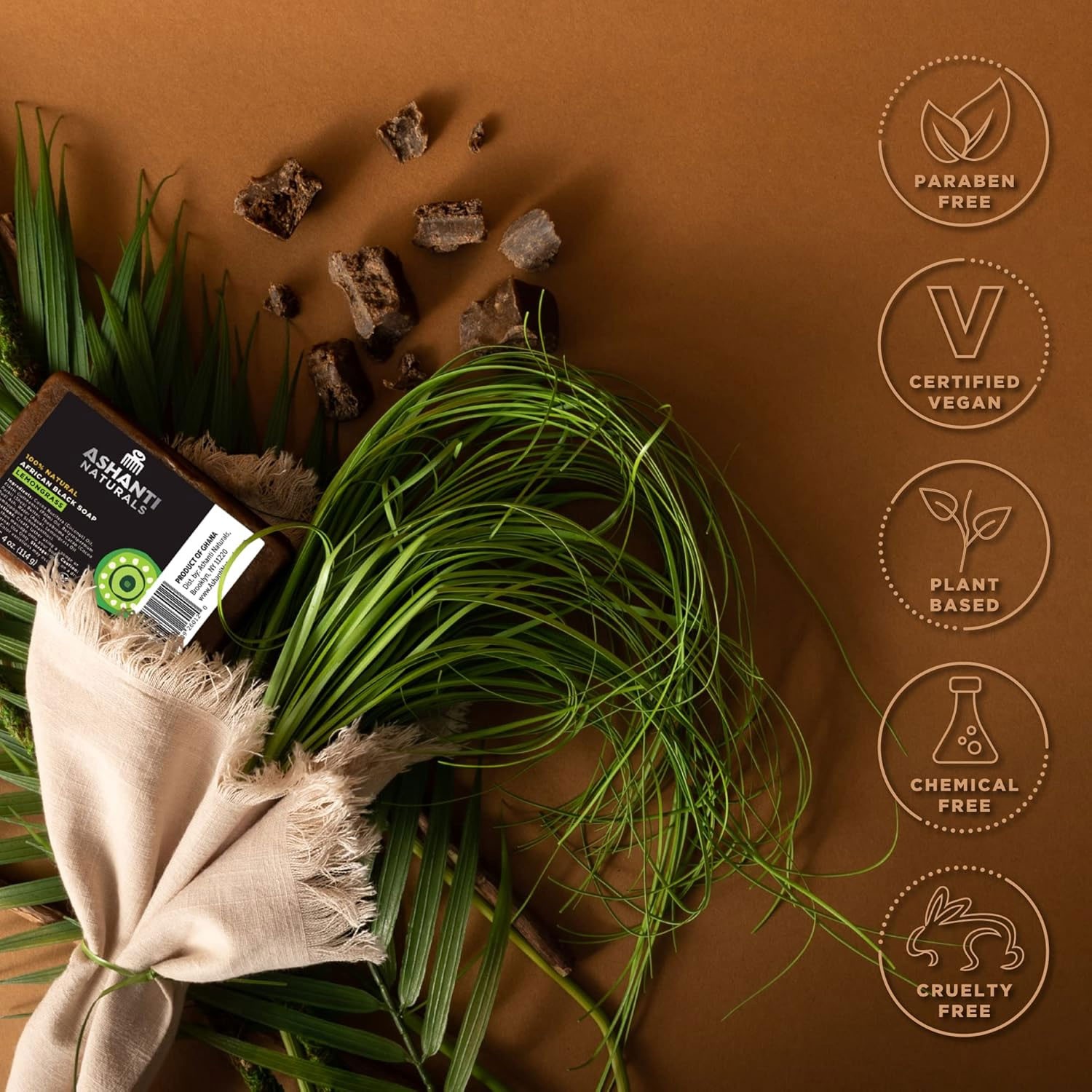 Ashanti Naturals African Black Soap Bar Lemongrass 4 Oz|Case of 12